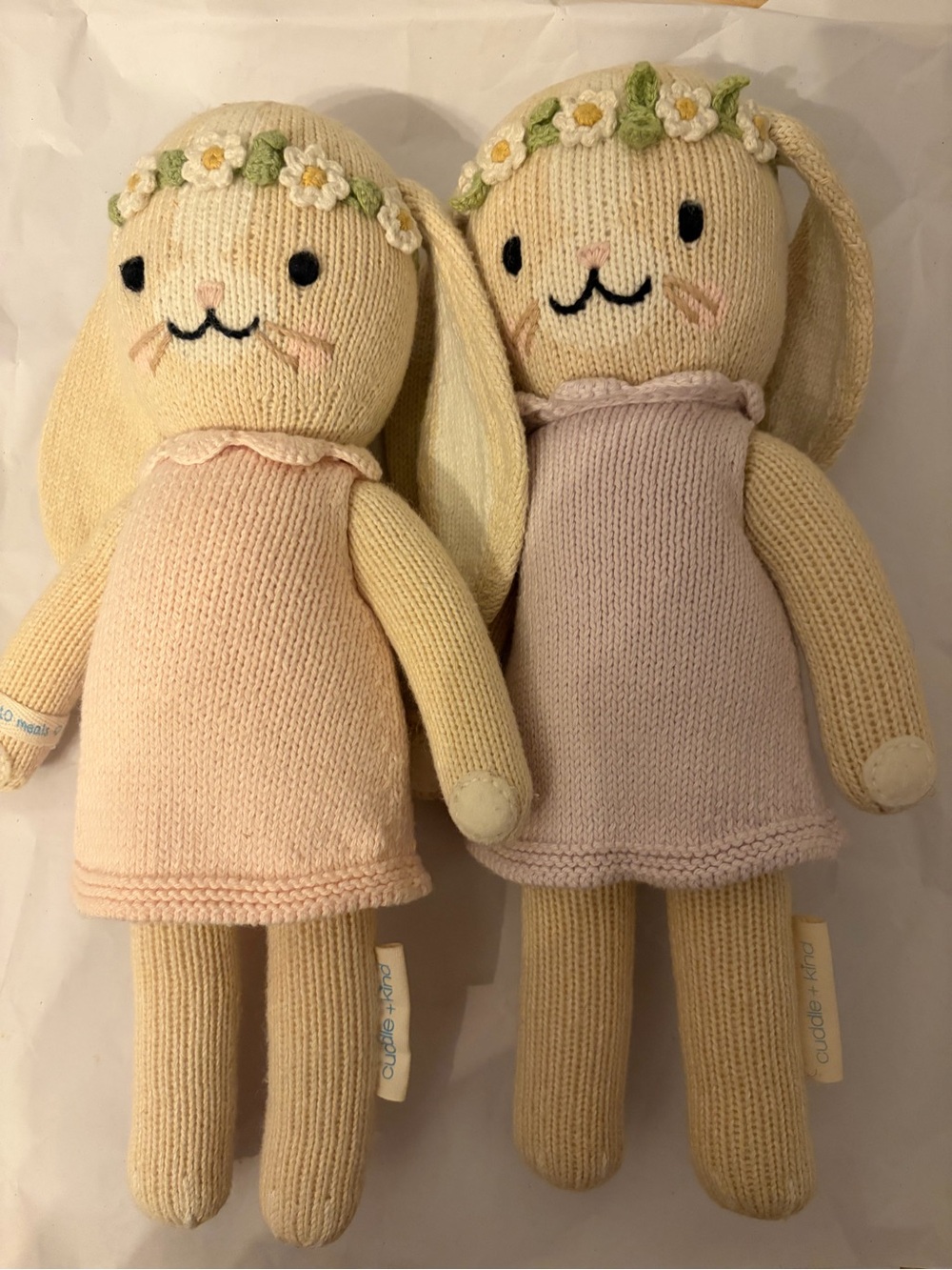 C+K Plush Knit Bunny Doll in Pastel Pink/Lavender- Charming Floral Headband